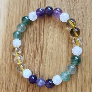 Citrine, Amethyst & Green Strawberry Quartz Bead Stretch Hand Crafted Bracelet